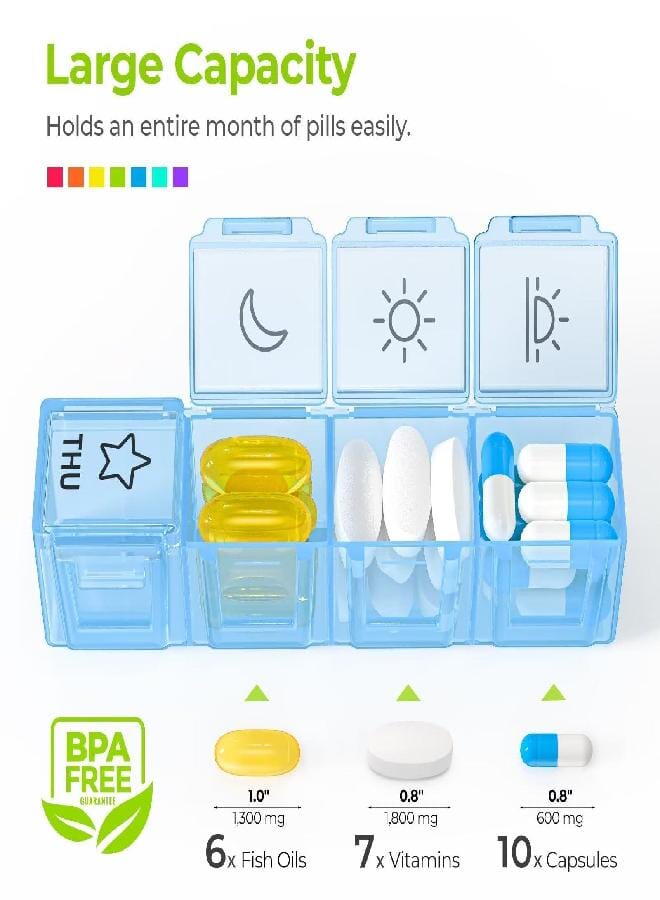 AUV0N AUVON iMedassist Moisture-Proof Weekly Pill Organizer 4 Times a Day, Large 7 Day Pill Box Portable for Travel with Removable Individual Containers to Hold Vitamins, Supplements and Medication - Image 3